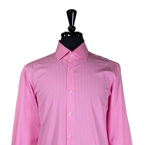 Hugo Boss Mens Dress Shirt Button Up Pink White Striped Cotton EU 42 US 16.5 - Picture 5 of 9